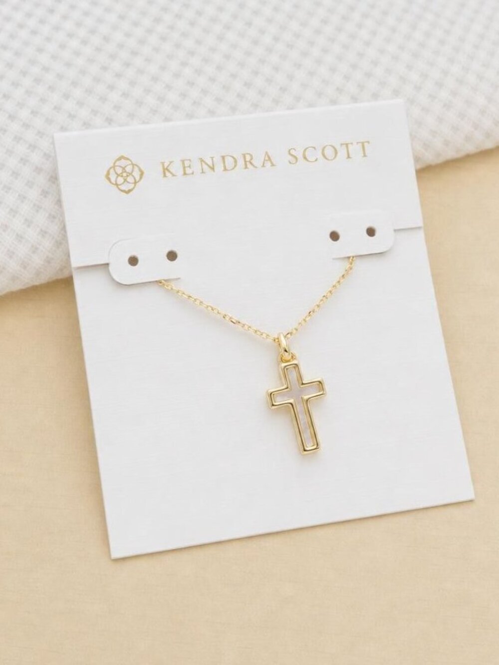 Kendra Scott Cross Gold White Lab Grown Opal Pendant Necklace